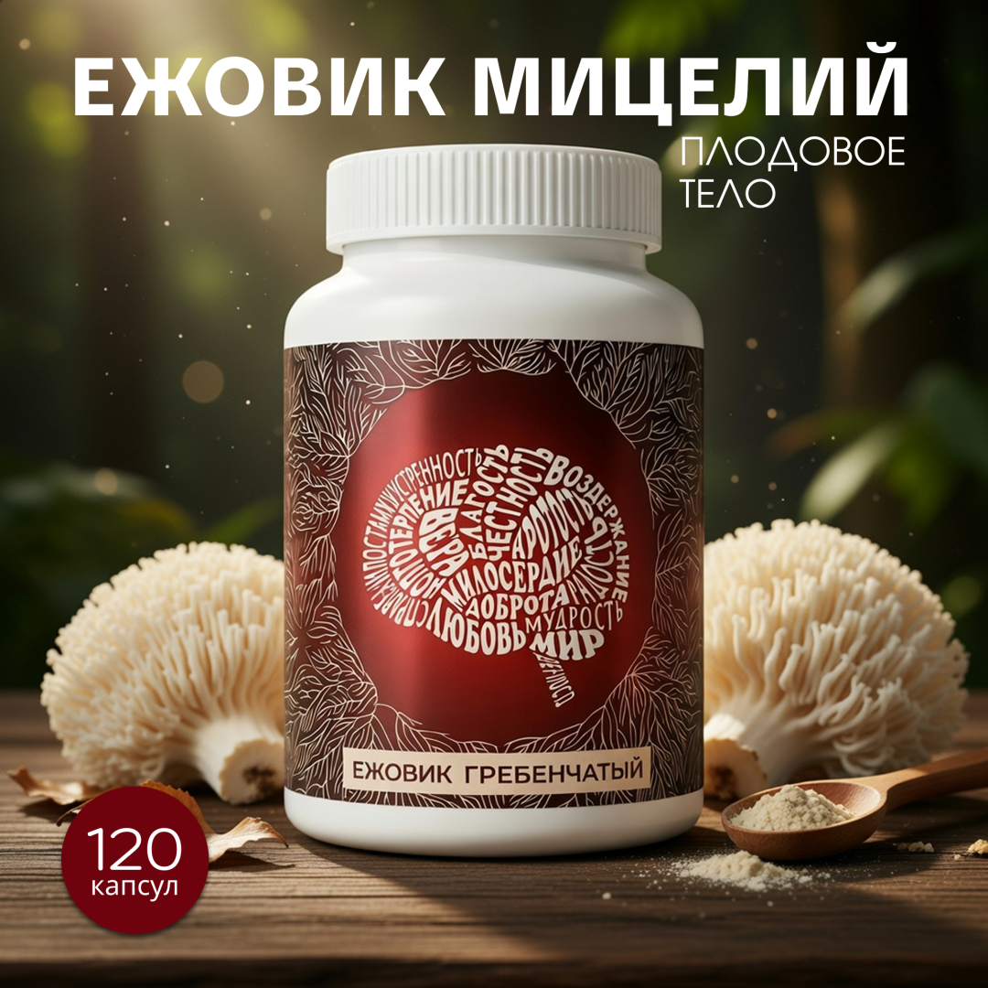 Ежовик Гребенчатый, мицелий и плодовое тело, 120 капсул